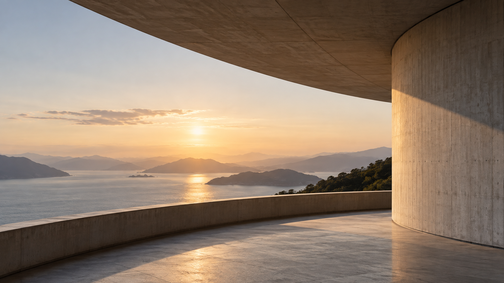 Modern architecture overlooking the sea